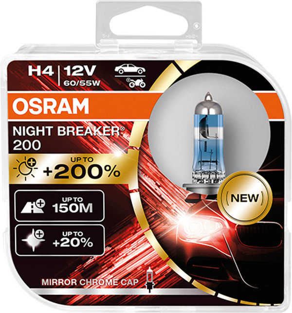 H4 2 Stück OSRAM 12V NIGHT BREAKER +200